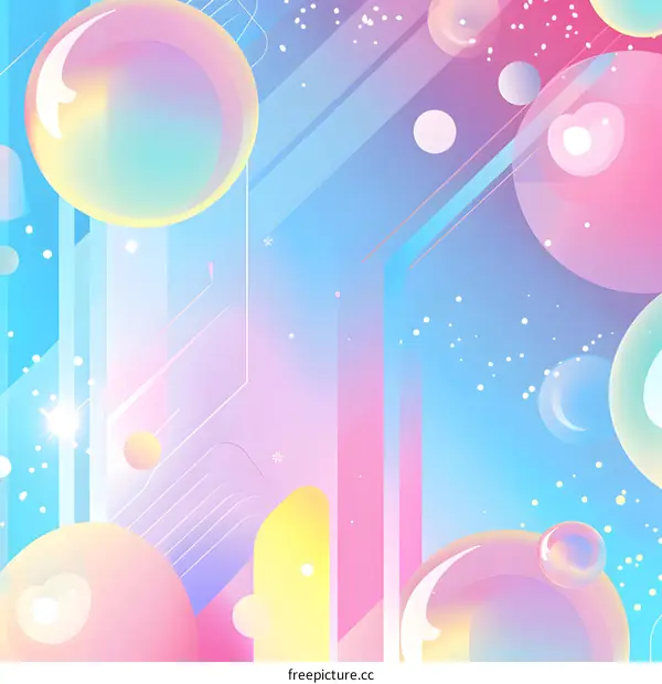 Abstract Background with Bubbles and Geometric Shapes in Pastel Colors