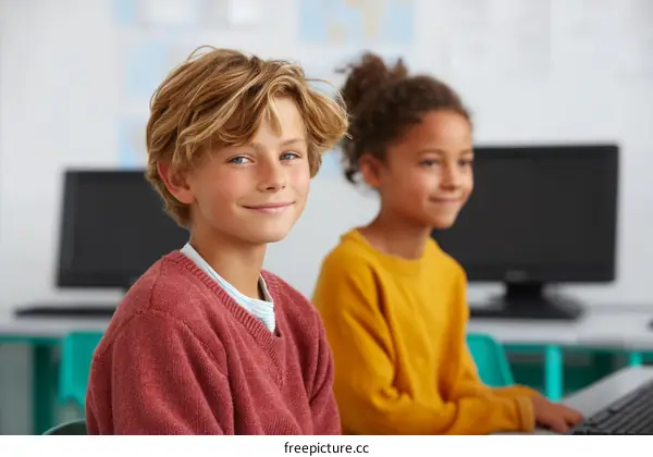 Two Students Posing in a School Classroom
