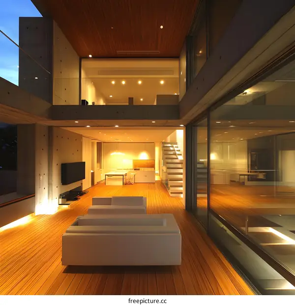 Modern Minimalist Interior Design with Wooden Floor and Concrete Walls