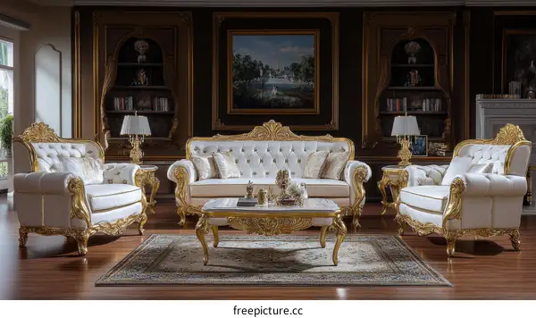 Luxury White and Gold Living Room Set