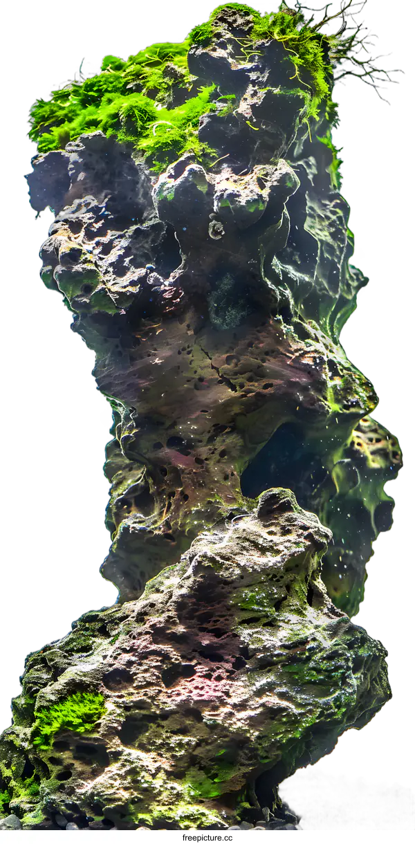 [Transparent Background PNG]Green Moss Covered Rock Formation