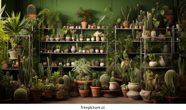 The diverse world of cacti and succulents in a greenhouse. 