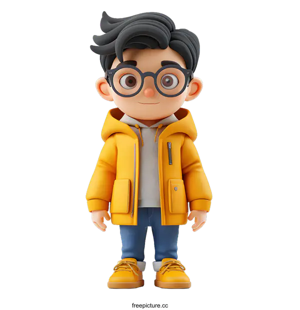 [Transparent Background PNG]3D rendering of a young boy wearing a yellow jacket