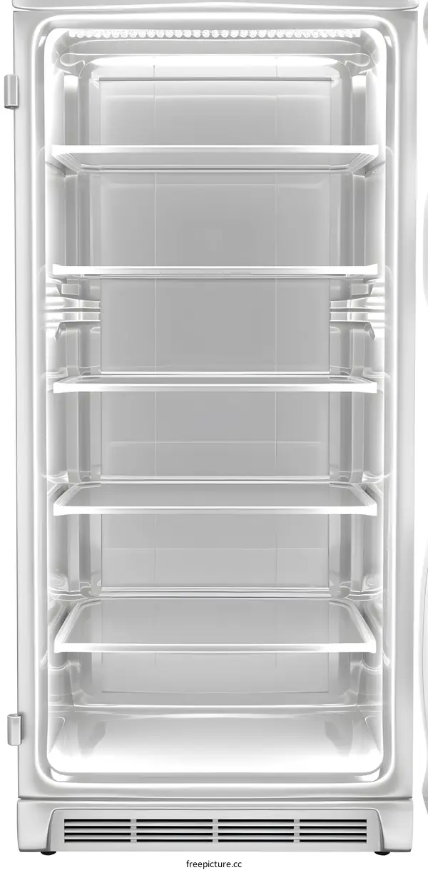 Empty Refrigerator Interior with Glass Shelves
