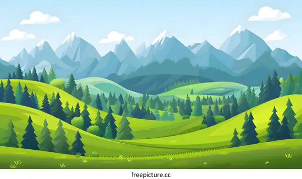 Green Mountain Landscape Illustration