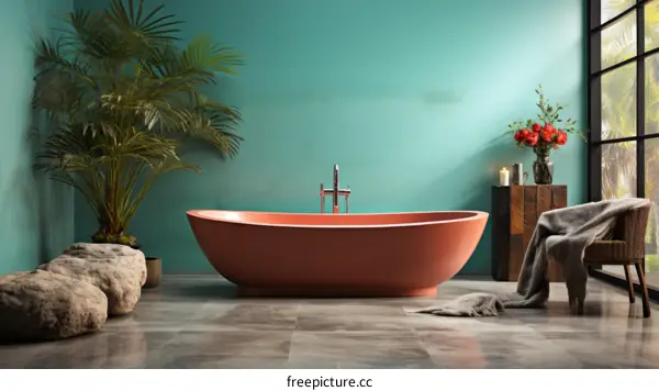 Minimalist Bathroom with Freestanding Solid Surface Bathtub
