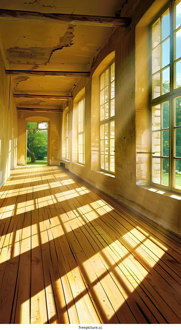 Sunlight Streaming Through Windows in Abandoned Building