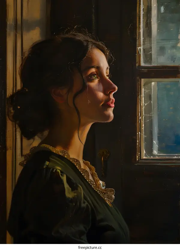 portrait of a young woman looking out the window