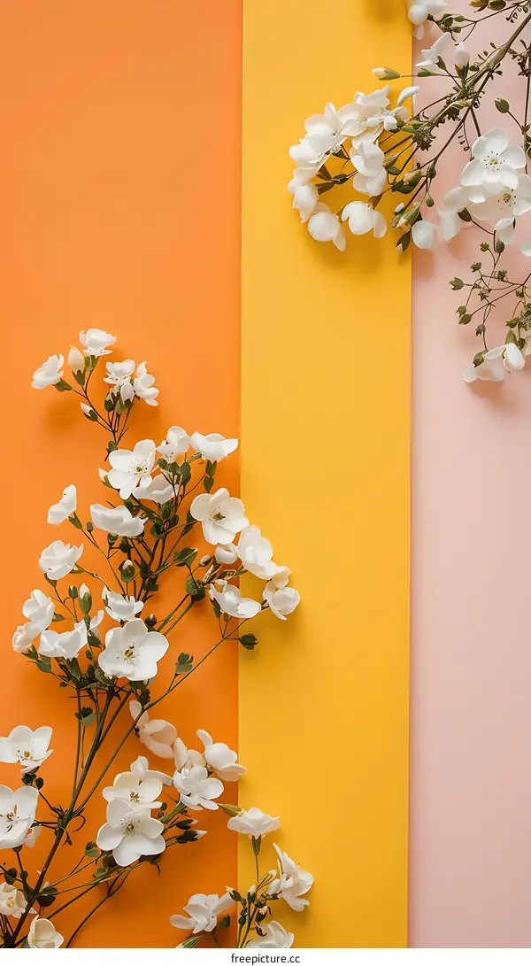 White Flowers On Orange Yellow And Pink Background