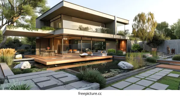 Modern House with Large Windows and a Pool