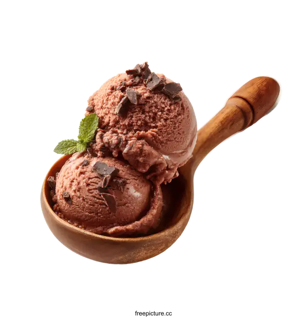 [Transparent Background PNG]Chocolate Ice Cream Scoops with Chocolate Pieces