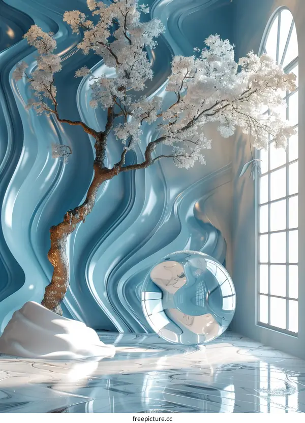 Abstract Interior Design with a Cherry Blossom Tree