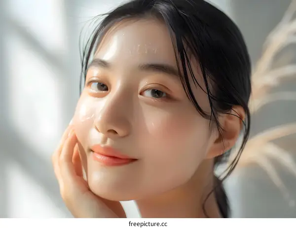 Close Up of Young Woman with Clear Skin