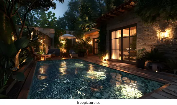 Luxury Backyard Oasis at Night