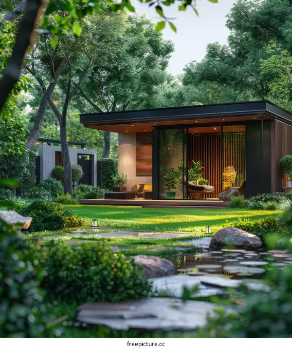 Modern House in a Lush Garden