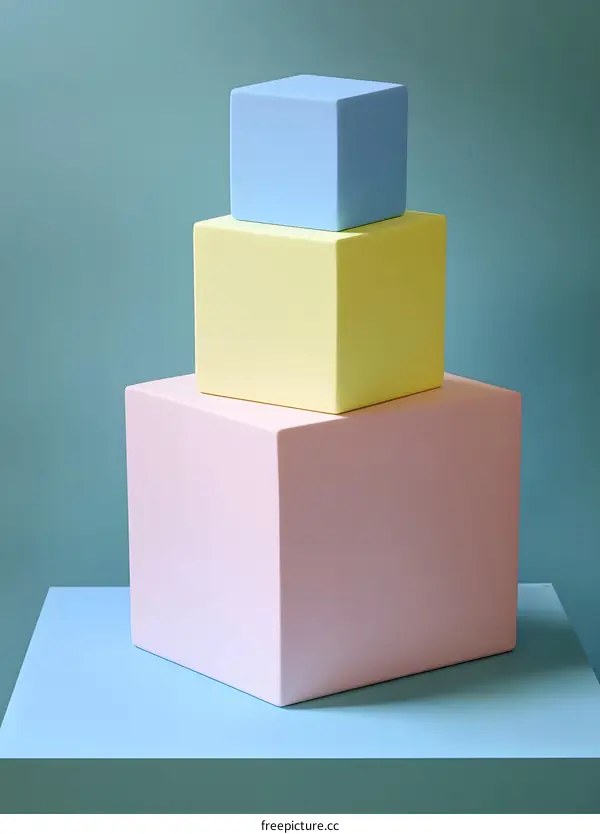 Stack of Pastel Colored Cubes on a Blue Background