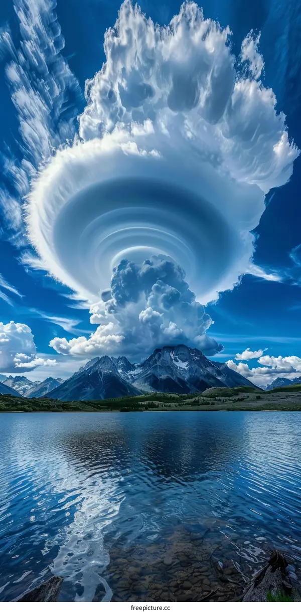 Mesmerizing Lenticular Clouds over Majestic Mountain Range and Serene Lake