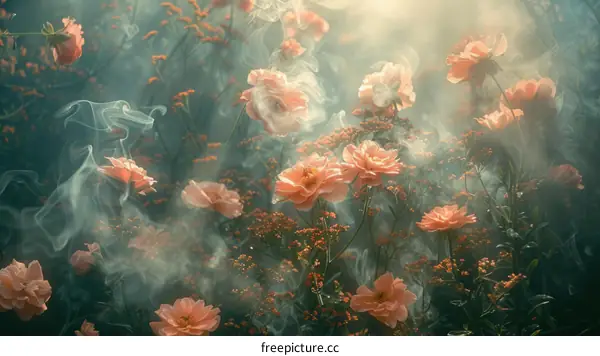 Dreamy Roses in a Misty Garden