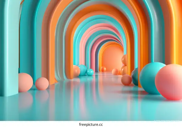 Pastel Futuristic Hallway 3D Render