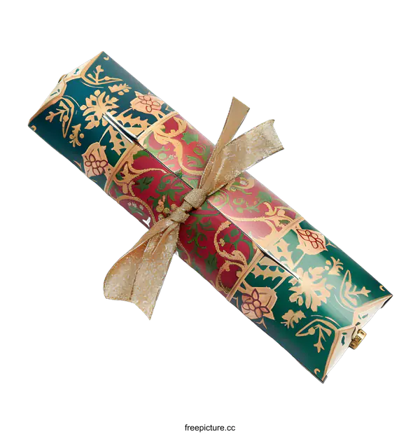 [Transparent Background PNG]Christmas Cracker with Gold Bow on White Background