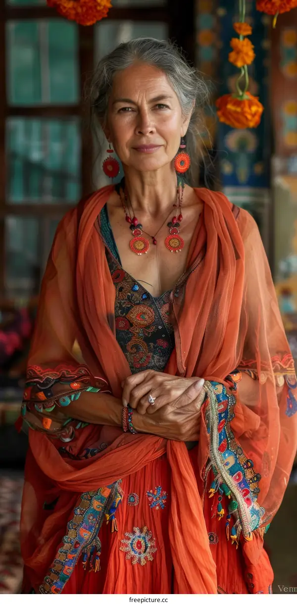 Elegant Senior Woman in Traditional Outfit