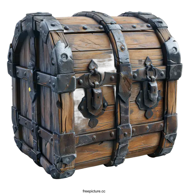 [Transparent Background PNG]Old Wooden Chest with Metal Details