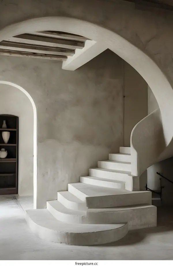 Modern Concrete Staircase with Arched Entryway