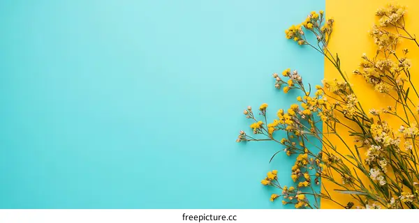 Yellow Flowers on a Blue and Yellow Background