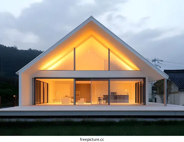 Modern White House with Large Windows and Deck