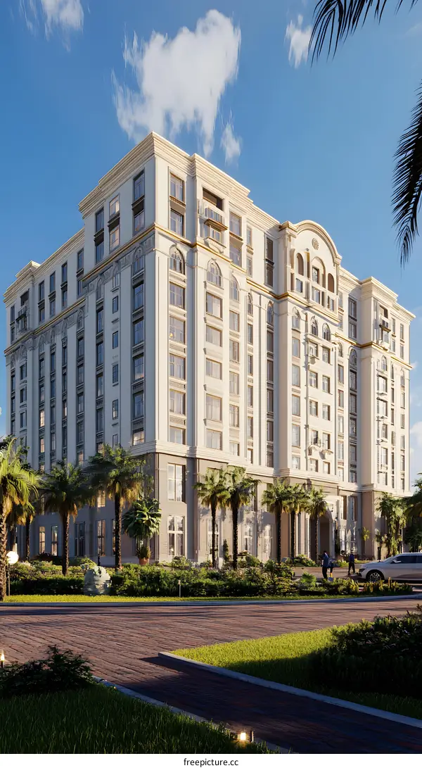 Modern Luxury Apartment Building with Palm Trees