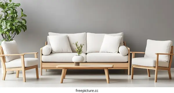 Minimalist Living Room Interior Design with Wooden Furniture