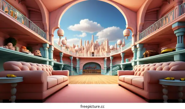 Pink surreal city illustration