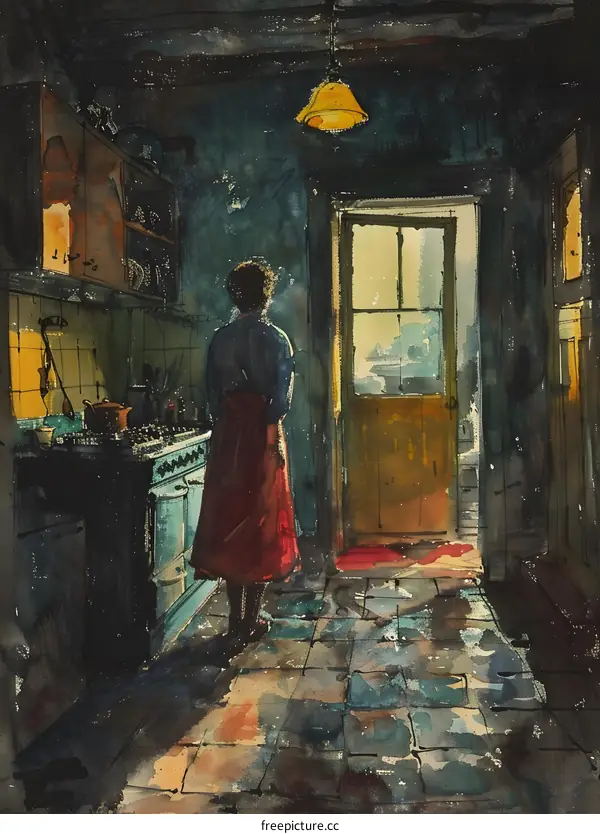 A woman standing in a kitchen