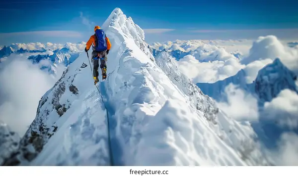 Mountaineer on a Summit Ridge