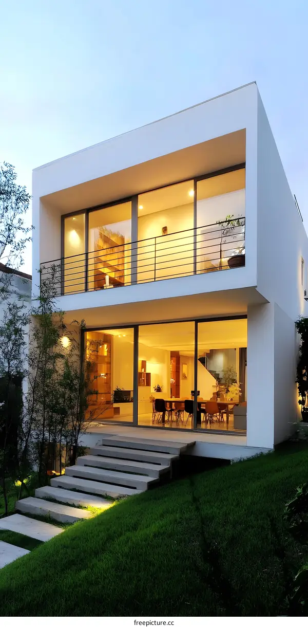 Modern Minimalist House with Large Windows and Concrete Stairs