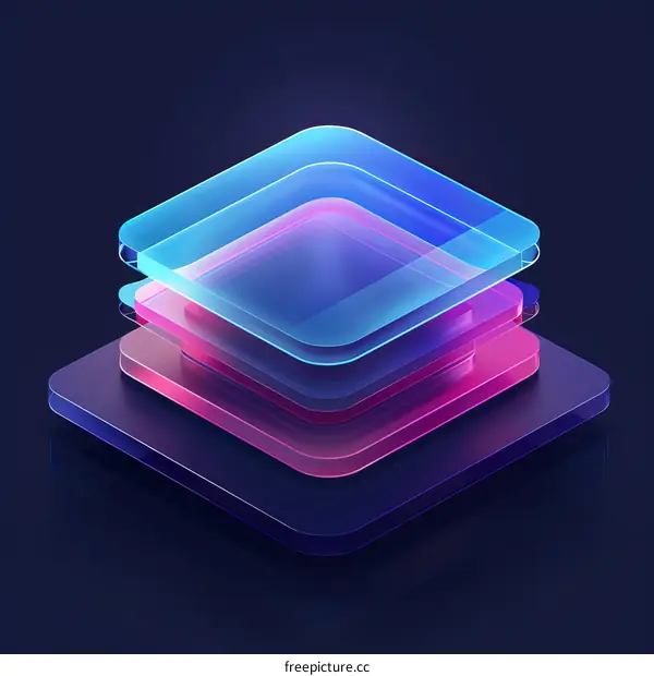 Three dimensional illustration of stacked translucent squares