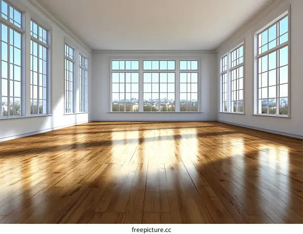Empty Room with Large Windows and Hardwood Floors
