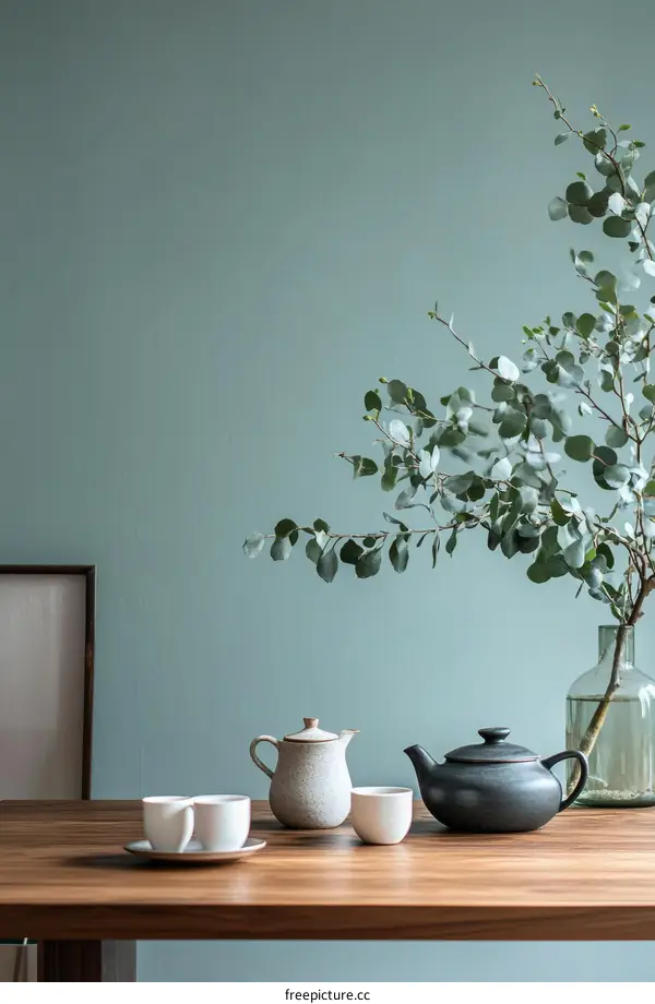 Calm Teal Room Decor with Tea Set