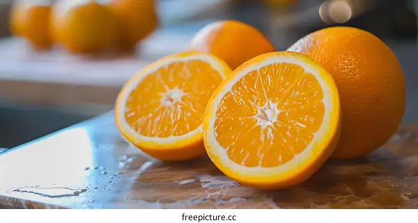 Fresh Juicy Orange Slices on Wooden Cutting Board