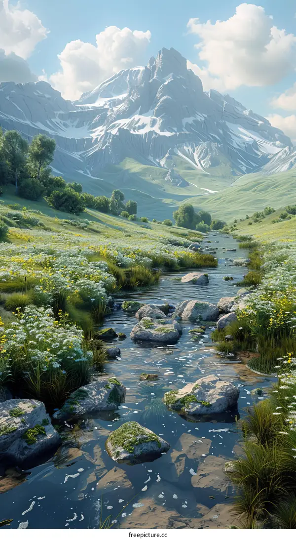 Mountain Stream Landscape Digital Art