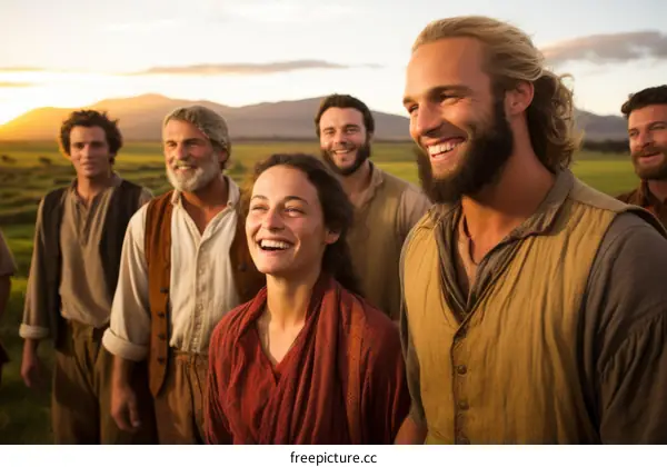 Group of people standing in a field smiling