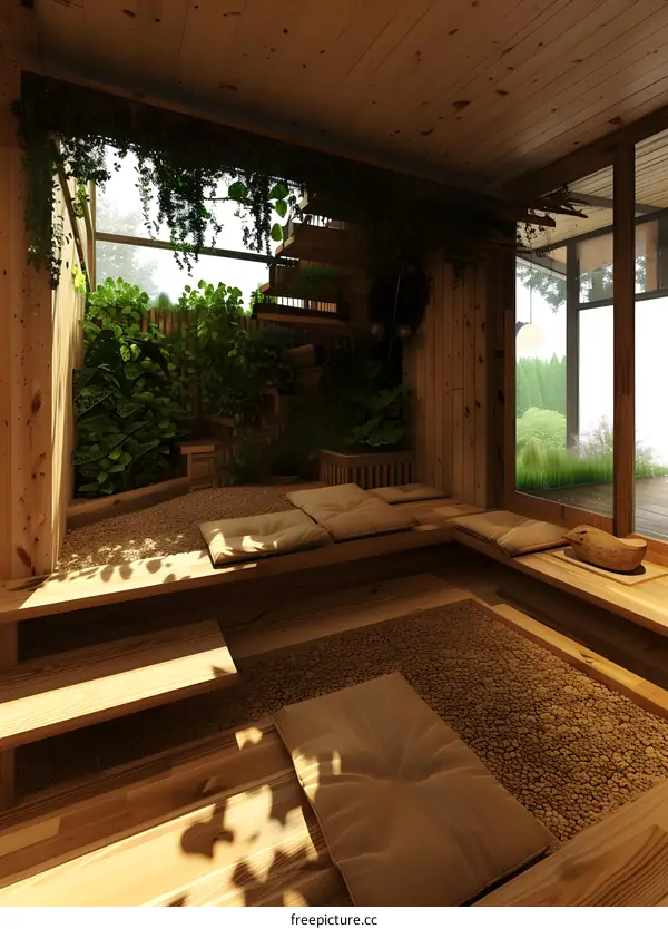 Modern Zen Interior Design with Wooden Flooring and Cushions