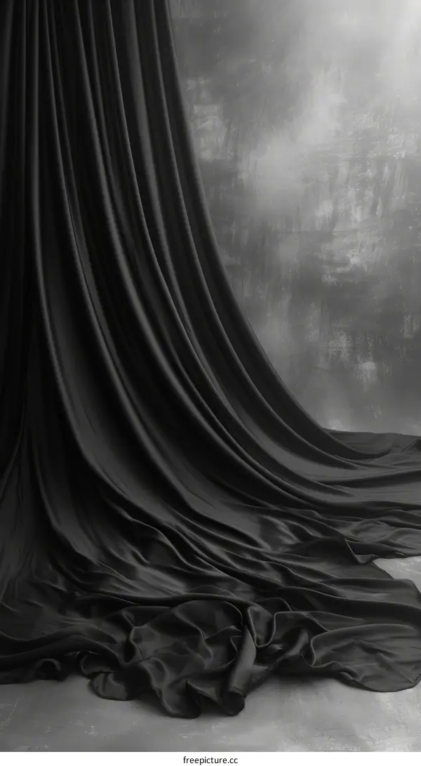 Black elegant silk folded on gray background