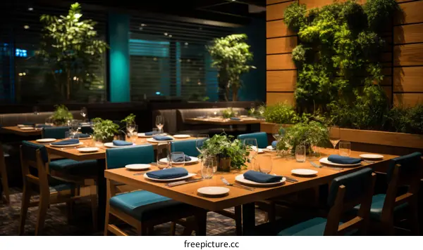 Modern Restaurant Interior with Green Plant Wall