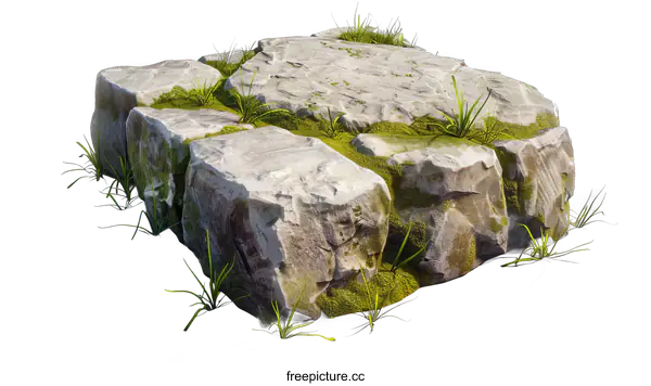 [Transparent Background PNG]Stone platform covered with grass