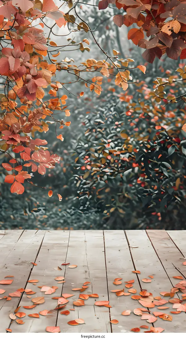 Autumn Leaves on Wooden Floor