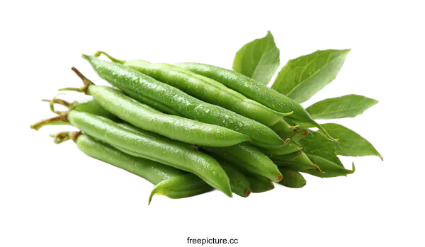 [Transparent Background PNG]Fresh Green Beans with Leaves Close-up