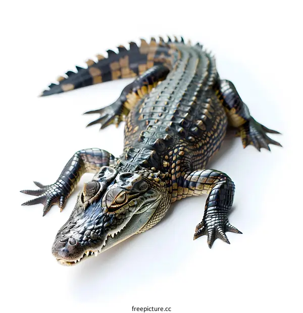 Juvenile Caiman Crocodile on White Background
