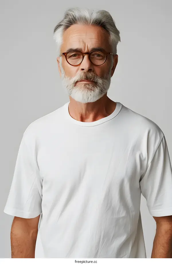 portrait of a handsome senior man with beard and glasses
