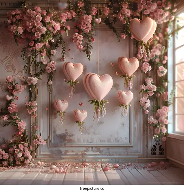 Pink roses flowers wall